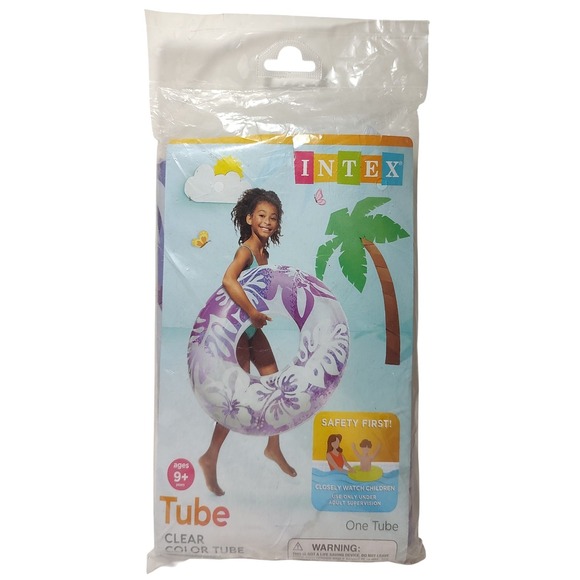 Sealed Intex Clear  Color Tube Thirty Six Inches Purple Hibiscus Flowers Pool‎ - Picture 1 of 4
